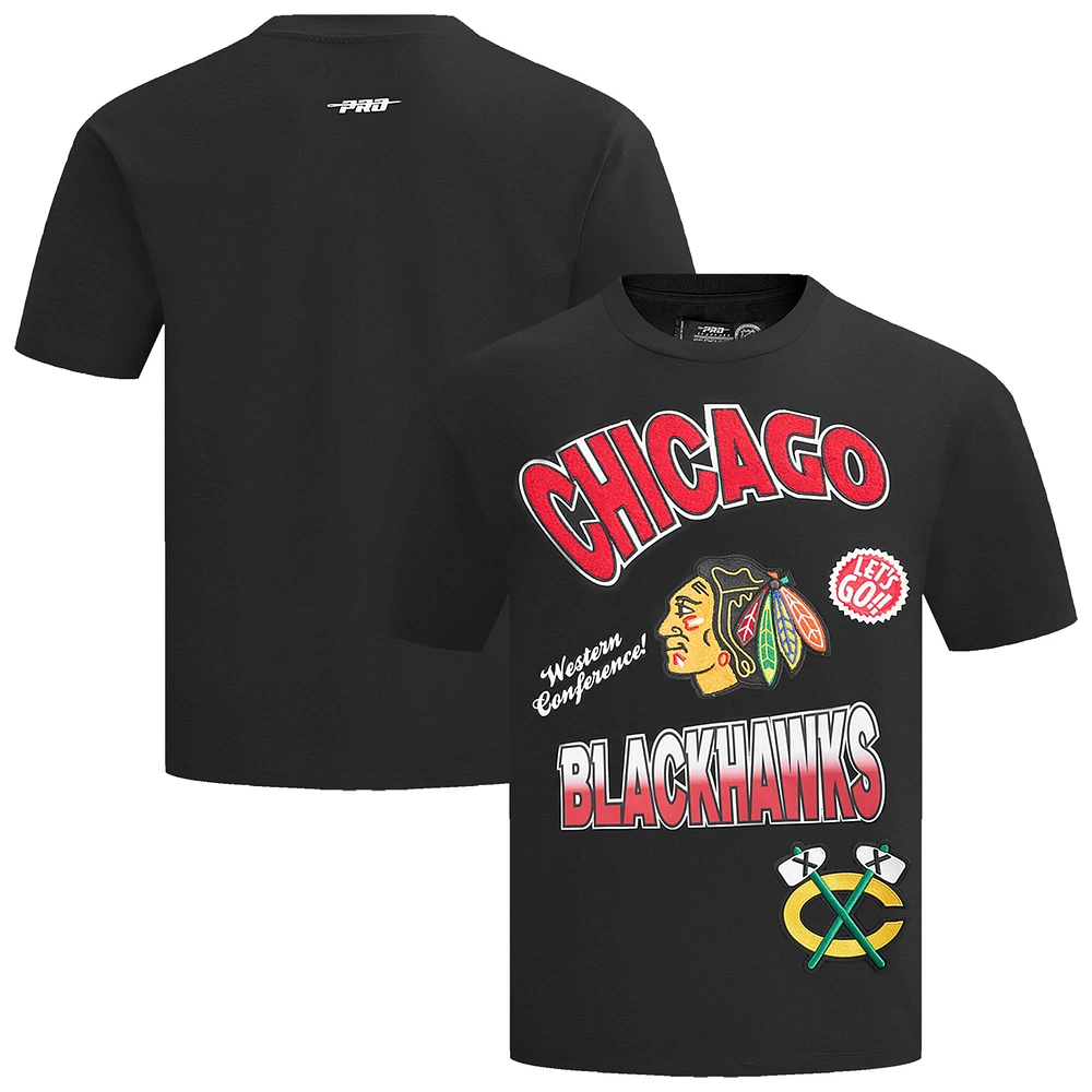 Men's Pro Standard Black Chicago Blackhawks Turn It Up Dropped Shoulder T-Shirt