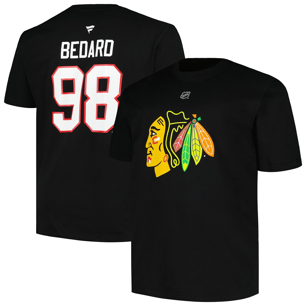 Profil pour hommes Connor Bedard Noir Chicago Blackhawks Big & Tall Nom et numéro T-shirt