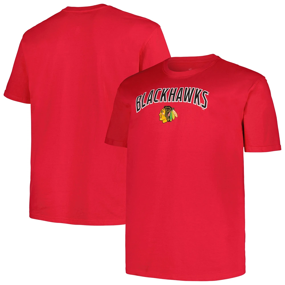 T-shirt profil rouge pour hommes des Blackhawks de Chicago Big & Tall Arch Over Logo