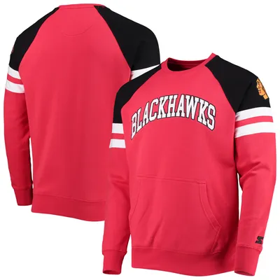 Chicago Blackhawks Starter Game Time Raglan Pullover Sweatshirt - Red/Black