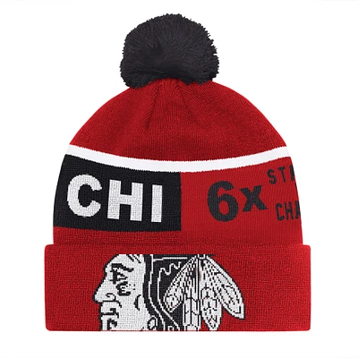 Bonnet commémoratif en tricot à revers avec pompon Chyron des Chicago Blackhawks pour homme