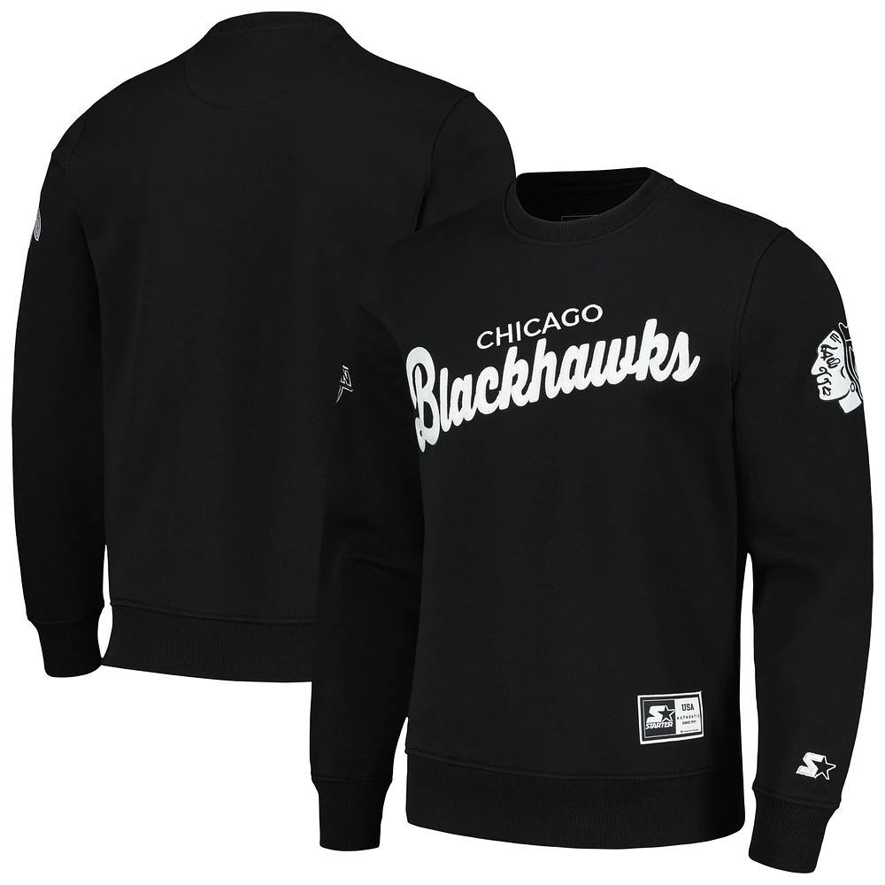 Sweat-shirt à carreaux croisés Starter x NHL Black Ice noir des Chicago Blackhawks pour hommes