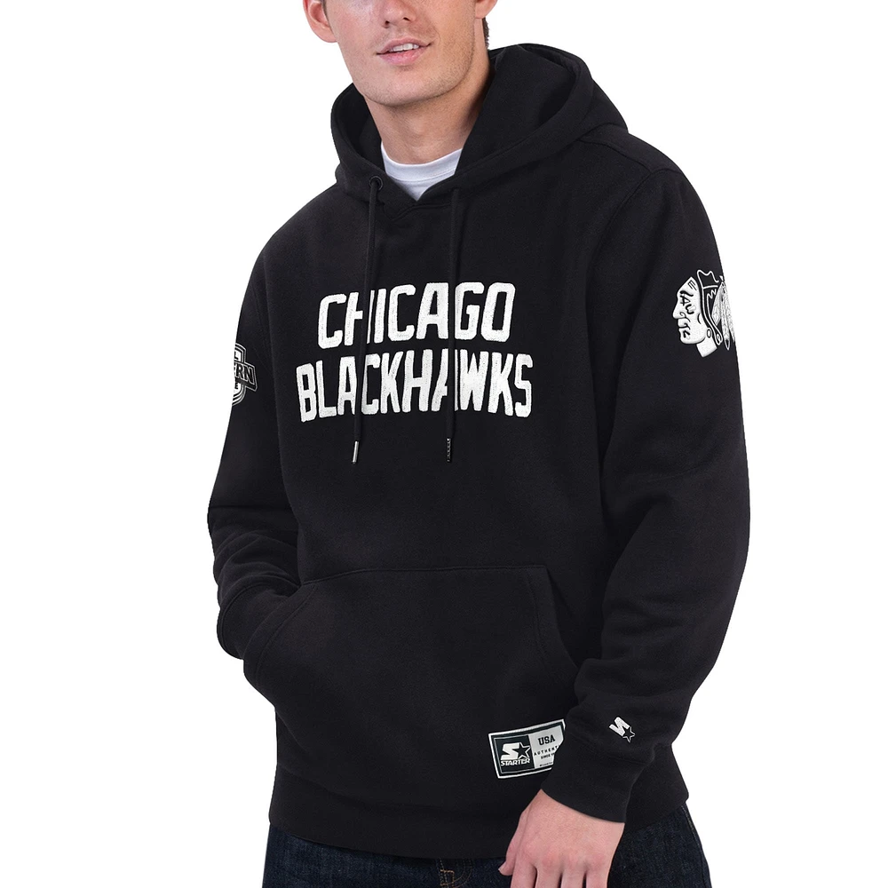 Men's Starter x NHL Black Ice Chicago Blackhawks Pullover Hoodie