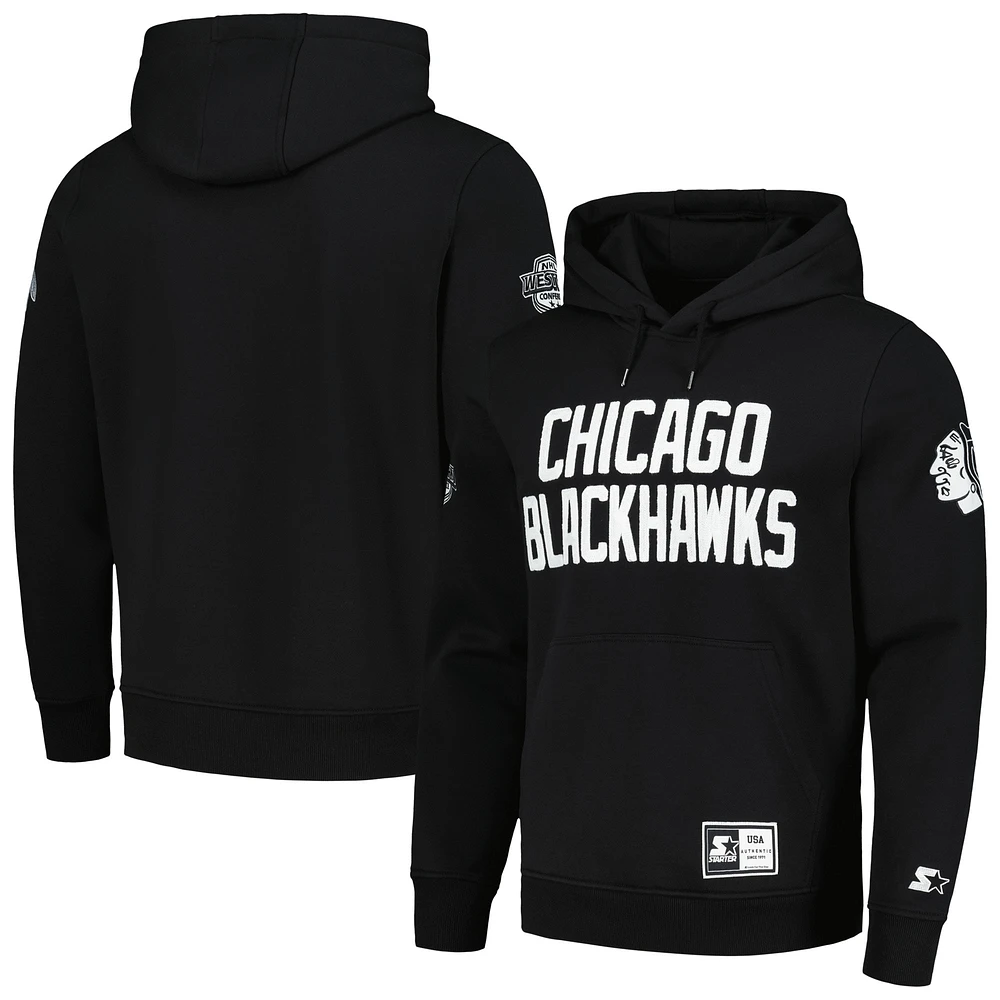 Men's Starter x NHL Black Ice Chicago Blackhawks Pullover Hoodie