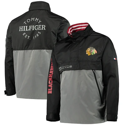 Veste à capuche quart de zip Anorak Tommy Hilfiger noir/gris Chicago Blackhawks pour hommes