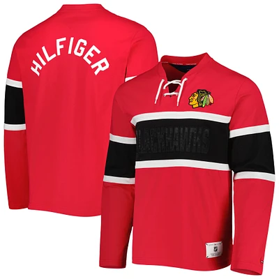 Haut à manches longues lacets Tommy Hilfiger rouge Chicago Blackhawks Walter pour hommes