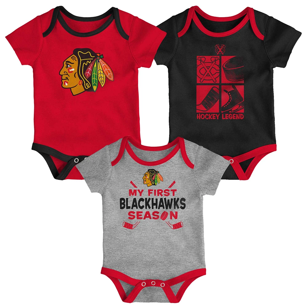 Ensemble de body trois pièces pour nouveau-né et bébé Chicago Blackhawks Legend