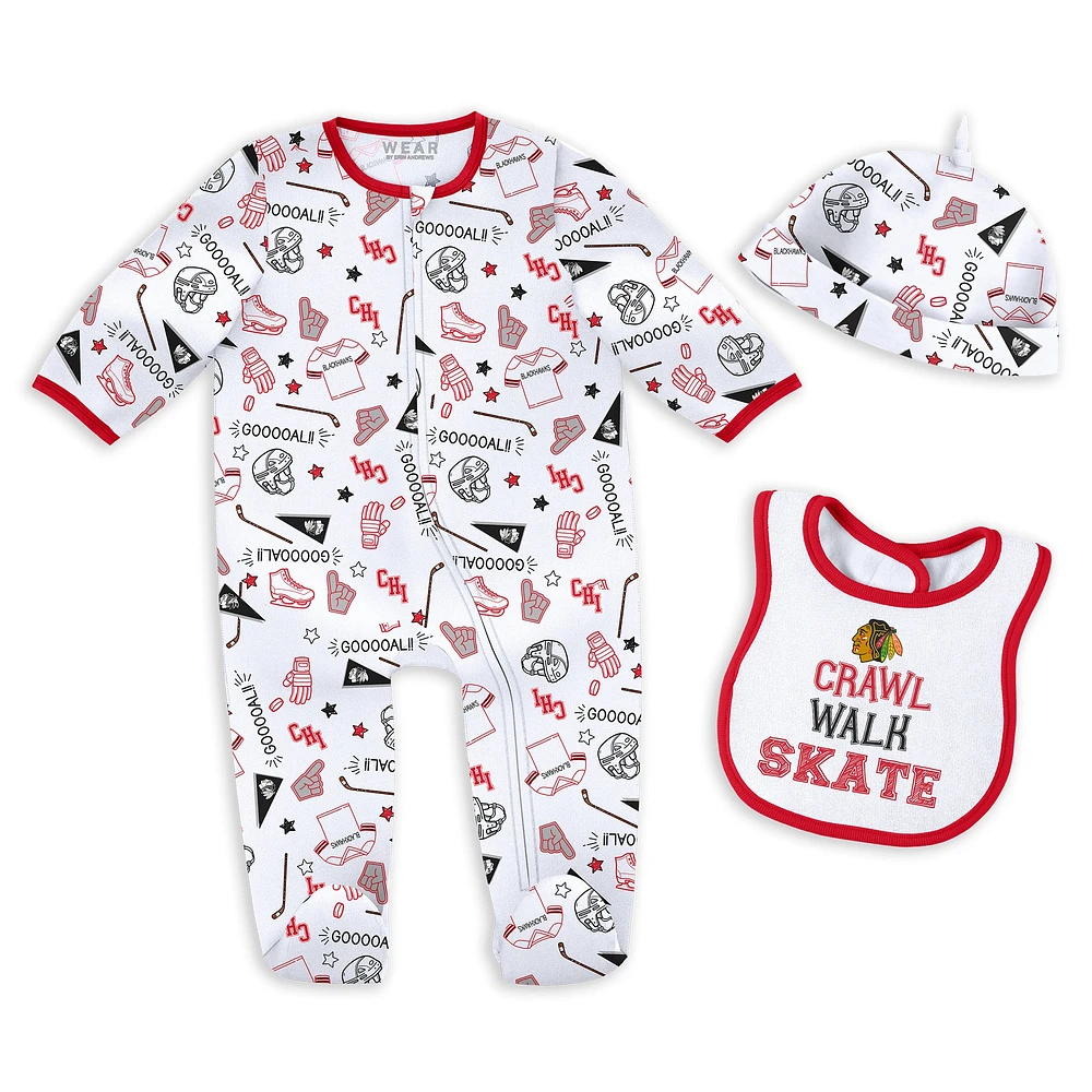 Ensemble pyjama et bavoir pour nouveau-né bébé par Erin Andrews Chicago Blackhawks Sleep and Play