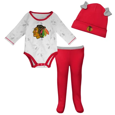 Chicago Blackhawks Newborn & Infant Dream Team Hat, Pants Bodysuit Set - White/Red