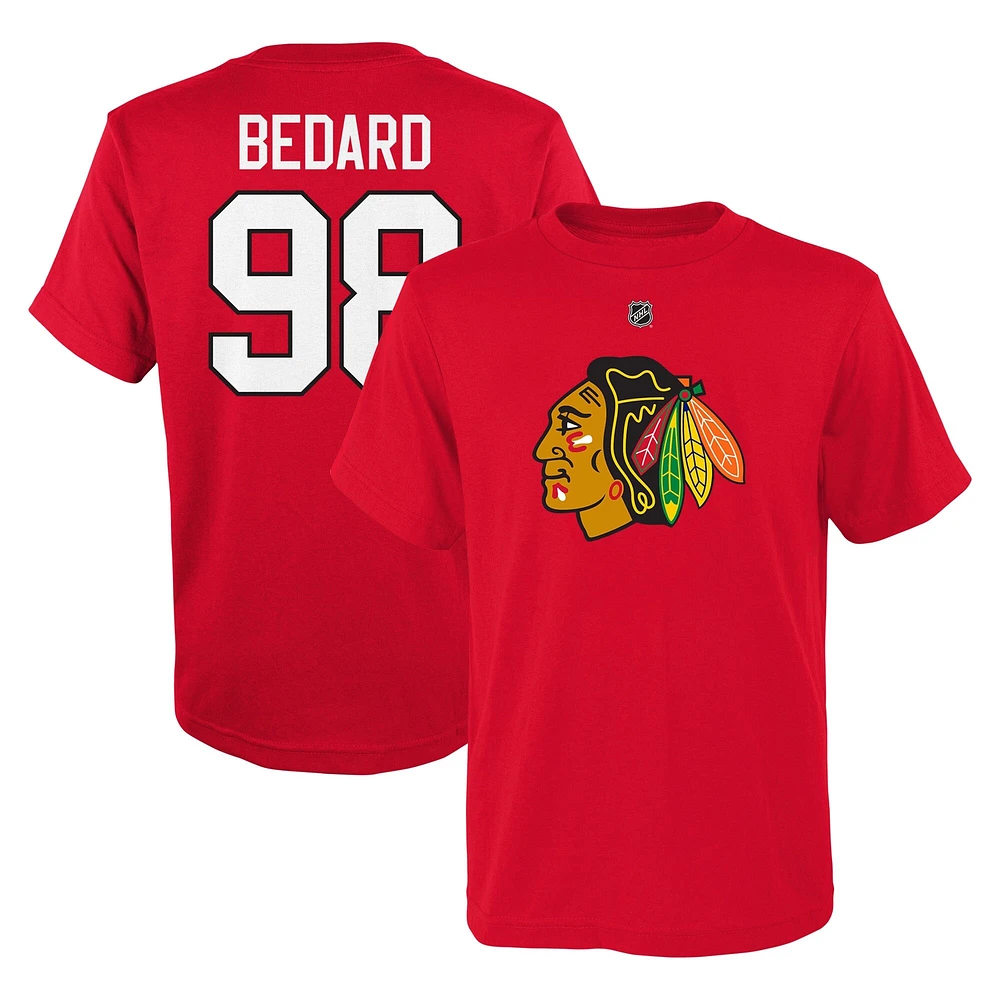 T-shirt avec nom et numéro de pile authentique des Blackhawks Chicago, Connor Bedard, rouge, préscolaire