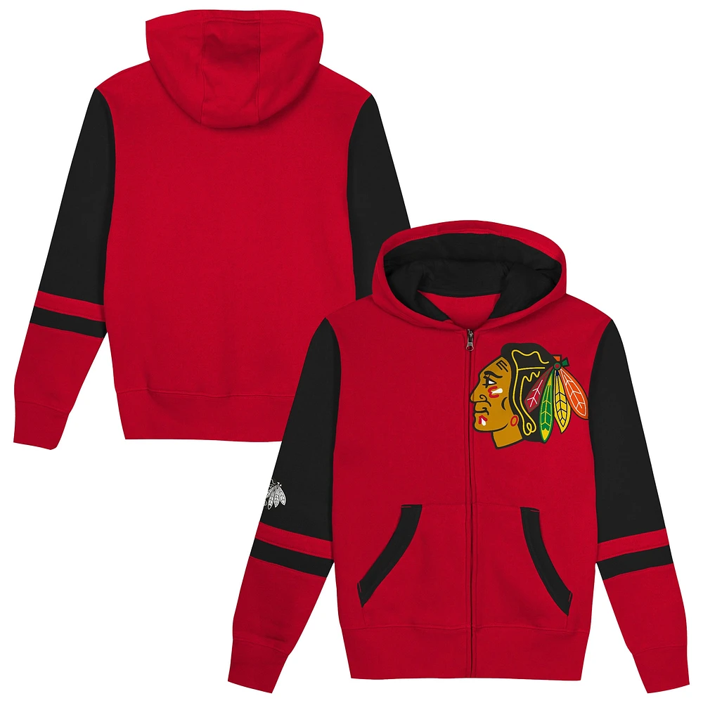 Sweat à capuche entièrement zippé pour enfant d'âge préscolaire Chicago Blackhawks Face Off Red