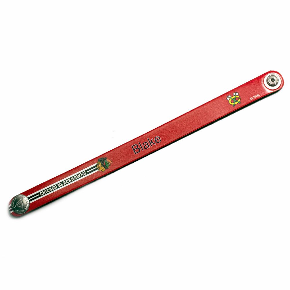 Red Chicago Blackhawks Personalized Leather Slim Bracelet