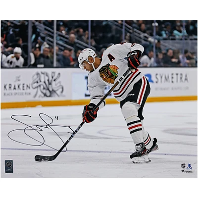 Seth Jones Chicago Blackhawks Autographed 16" x 20" White Jersey Shooting Photograph