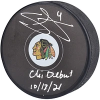 Seth Jones Chicago Blackhawks Autographed Hockey Puck with "Chi Debut 10/13/21" Inscription