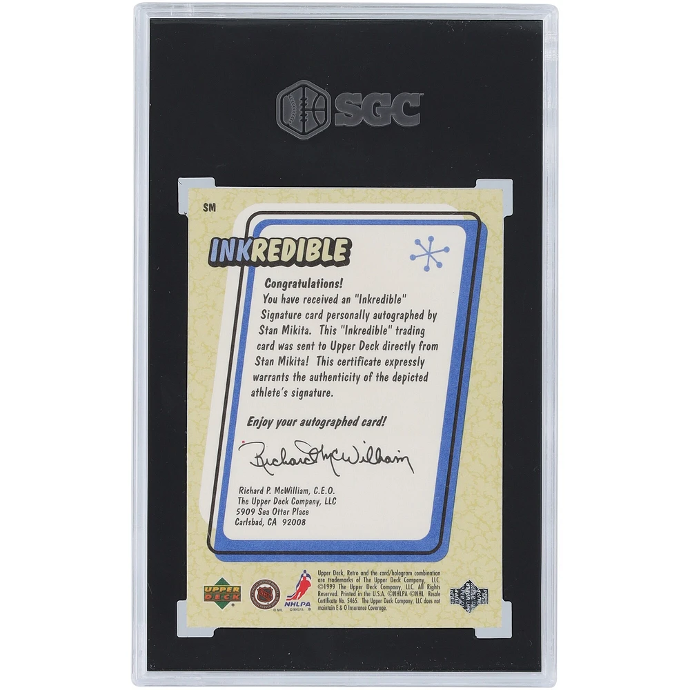 Carte 9,5 authentifiée signée Stan Mikita Chicago Blackhawks 1999-00 Upper Deck Retro Inkredible #SM SGC