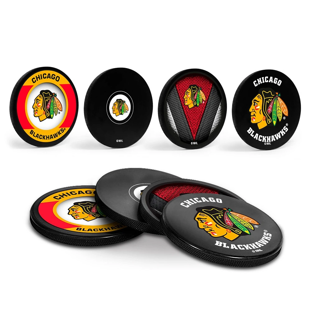 The Sports Vault Chicago Blackhawks Four-Piece Puck Coaster Set