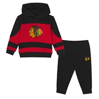 Ensemble sweat à capuche et pantalon de survêtement en molleton Puck Hero pour tout-petits, noir/rouge, des Blackhawks Chicago