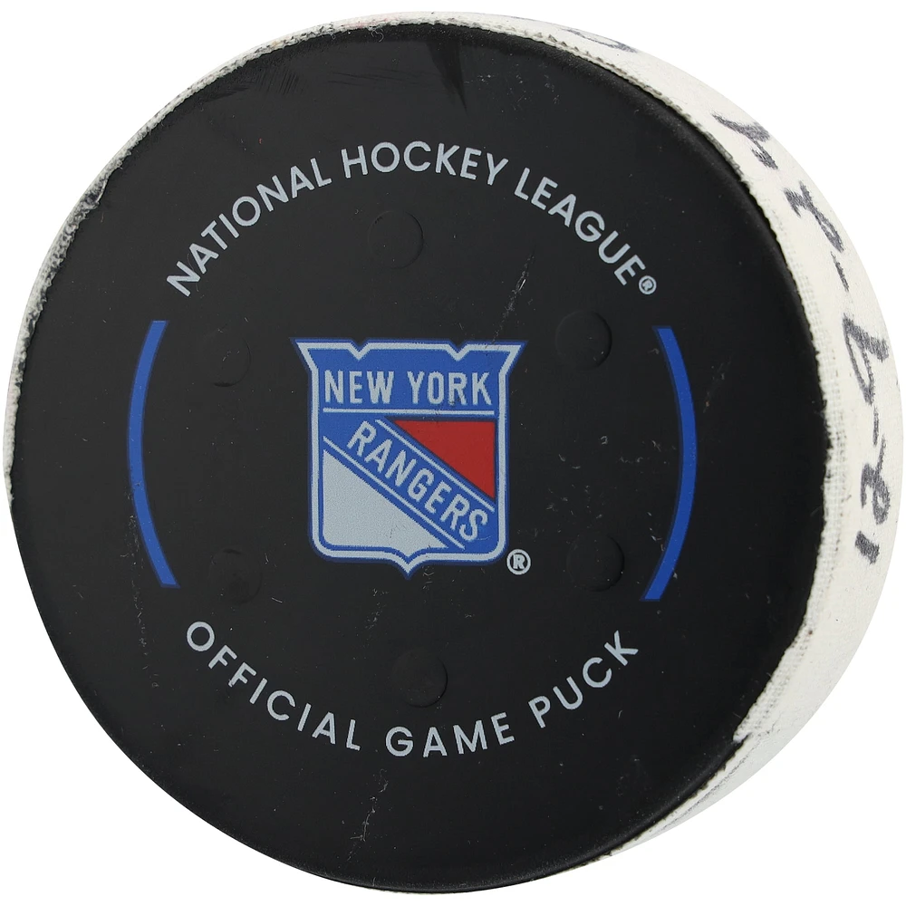 Tyler Bertuzzi Chicago Blackhawks Game-Used Goal Puck vs. New York Rangers on December 9, 2024