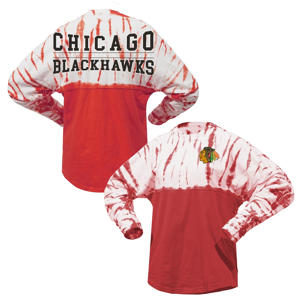 T-shirt à manches longues unisexe Spirit Jersey rouge Chicago Blackhawks Crystal Half Dye