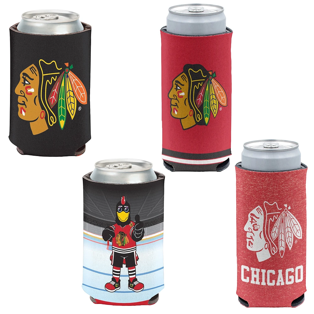 WinCraft Chicago Blackhawks 4-Pack 12oz. Ensemble refroidisseur de canettes et de canettes minces