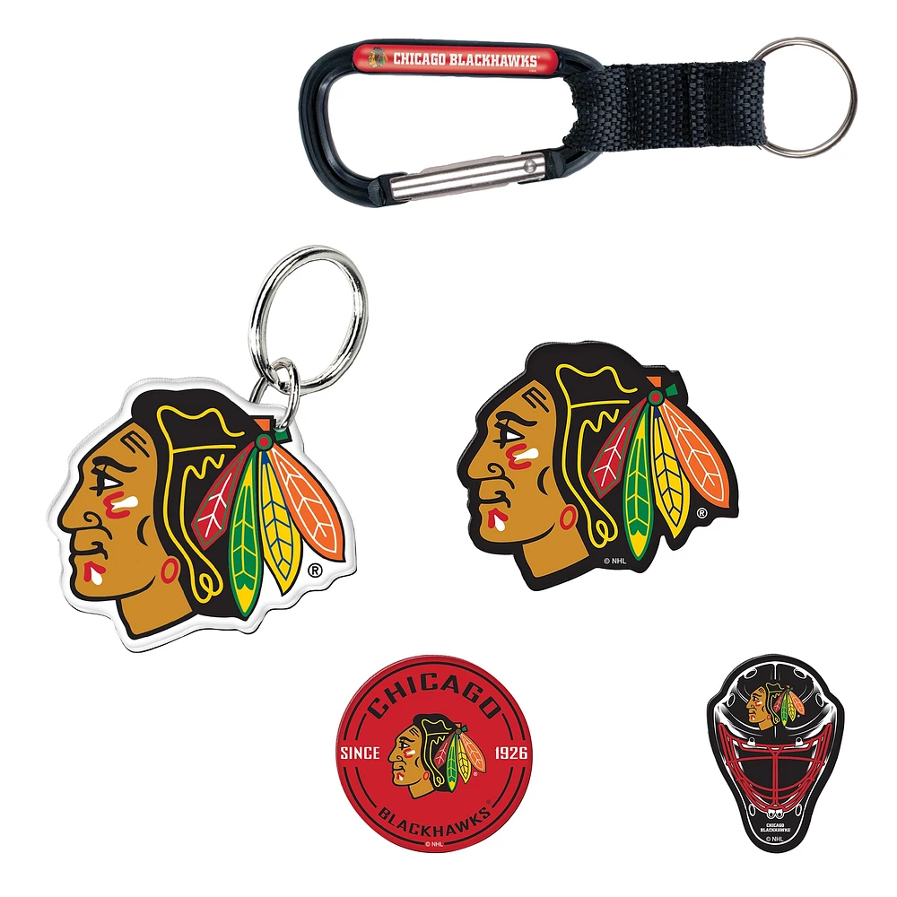 WinCraft Chicago Blackhawks 5-Pack Key Ring and Fridge Magnet Set