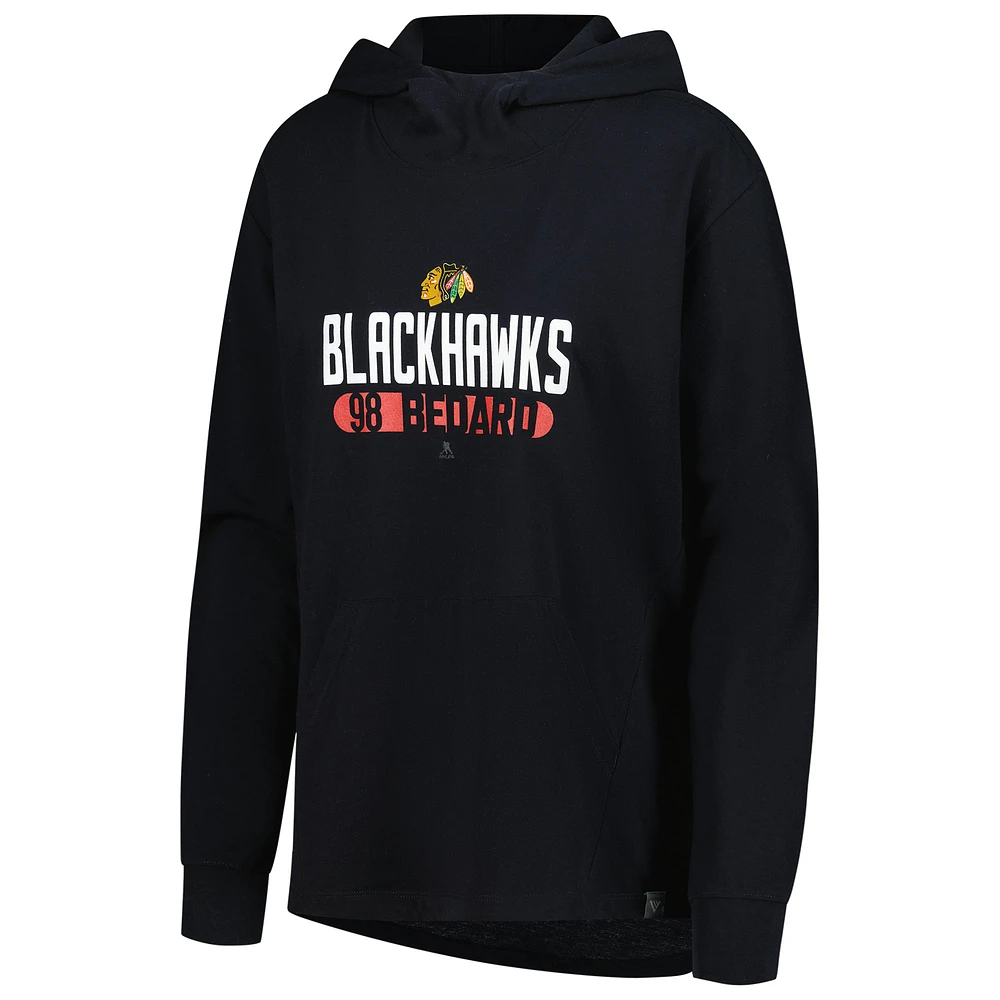 Women's Levelwear Connor Bedard Black Chicago Blackhawks Vivid Tracer Name & Number Pullover Hoodie