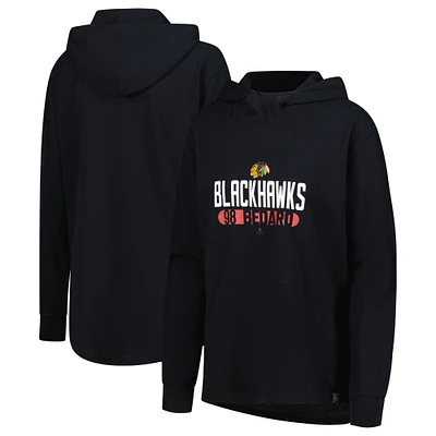Women's Levelwear Connor Bedard Black Chicago Blackhawks Vivid Tracer Name & Number Pullover Hoodie