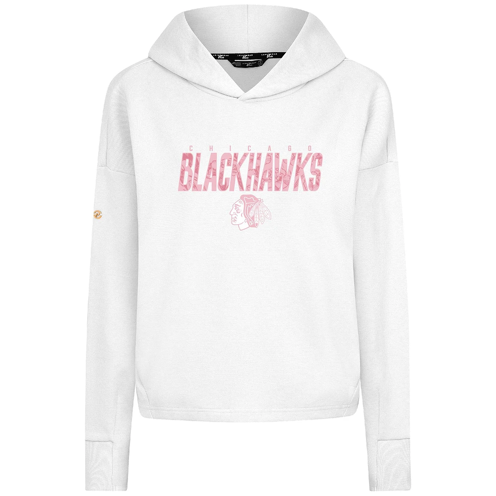 Women's Levelwear  White Chicago Blackhawks Mother's Day Sweet Floral Tri-Blend Cropped Pullover Hoodie