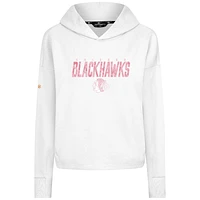 Women's Levelwear  White Chicago Blackhawks Mother's Day Sweet Floral Tri-Blend Cropped Pullover Hoodie
