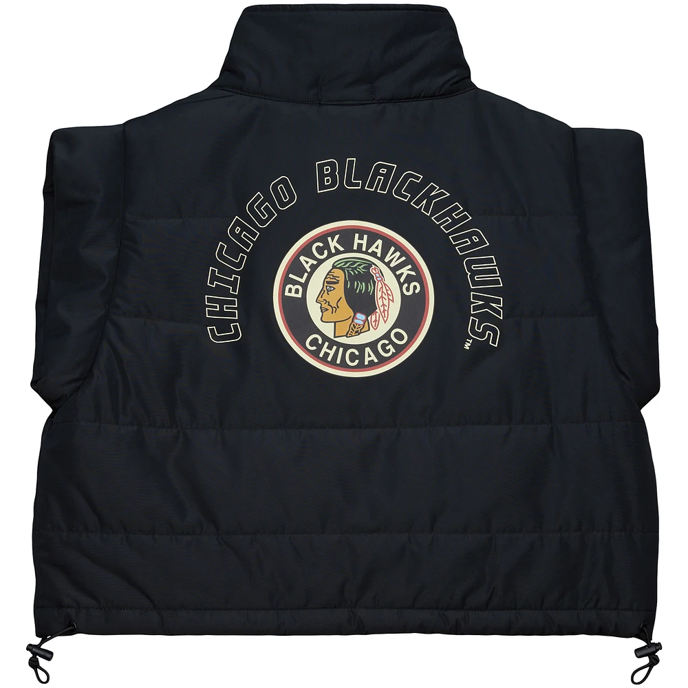 Gilet matelassé court entièrement zippé noir Chicago Blackhawks de Mitchell & Ness pour femme