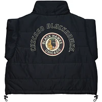 Gilet matelassé court entièrement zippé noir Chicago Blackhawks de Mitchell & Ness pour femme