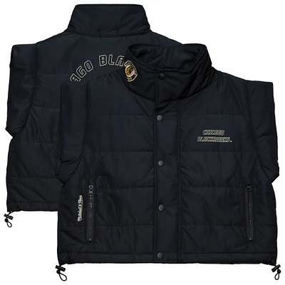 Women's Mitchell & Ness  Black Chicago Blackhawks Cropped Full-Zip Puffer Vest