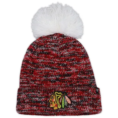 Bonnet en tricot à revers triple croix '47 noir des Blackhawks de Chicago pour femmes avec pompon