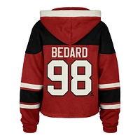 Women's '47 Connor Bedard Red Chicago Blackhawks Superior Lacer Cropped Pullover Hoodie