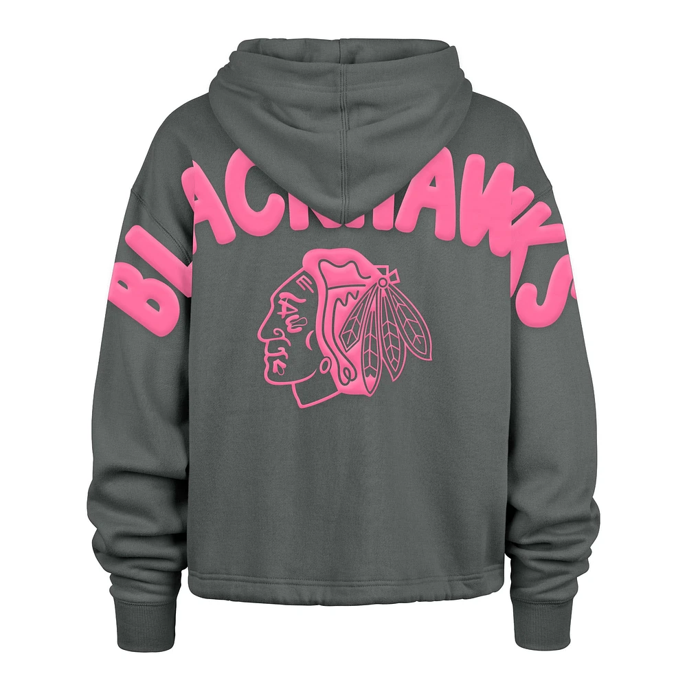 Women's '47 Gray Chicago Blackhawks Bright Side Venice Cropped Pullover Hoodie
