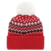 Bonnet en tricot à revers Elsa '47 Chicago Blackhawks pour femmes rouge avec pompon