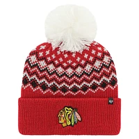 Bonnet en tricot à revers Elsa '47 Chicago Blackhawks pour femmes rouge avec pompon