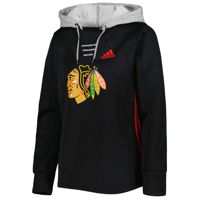 Sweat à capuche adidas noir Chicago Blackhawks Skate Lace Primeblue Team pour femmes