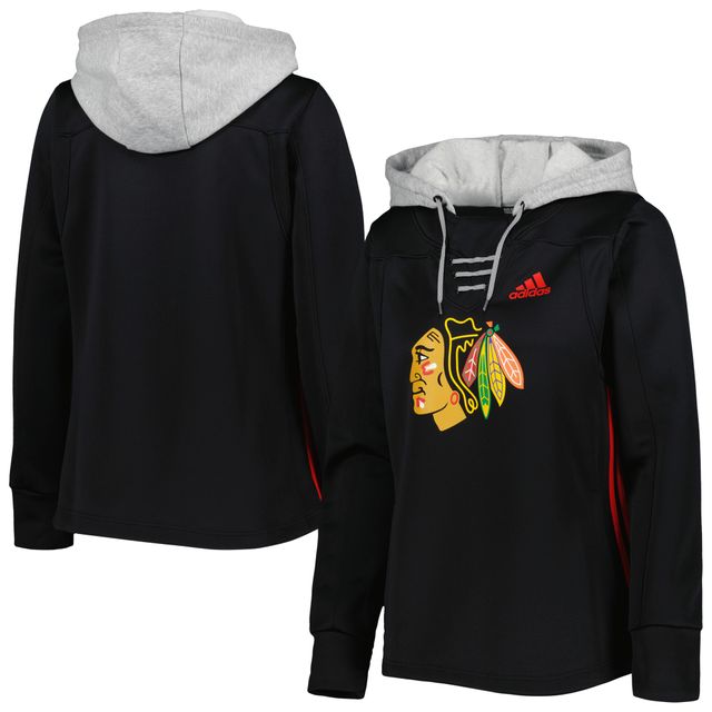 Sweat à capuche adidas noir Chicago Blackhawks Skate Lace Primeblue Team pour femmes