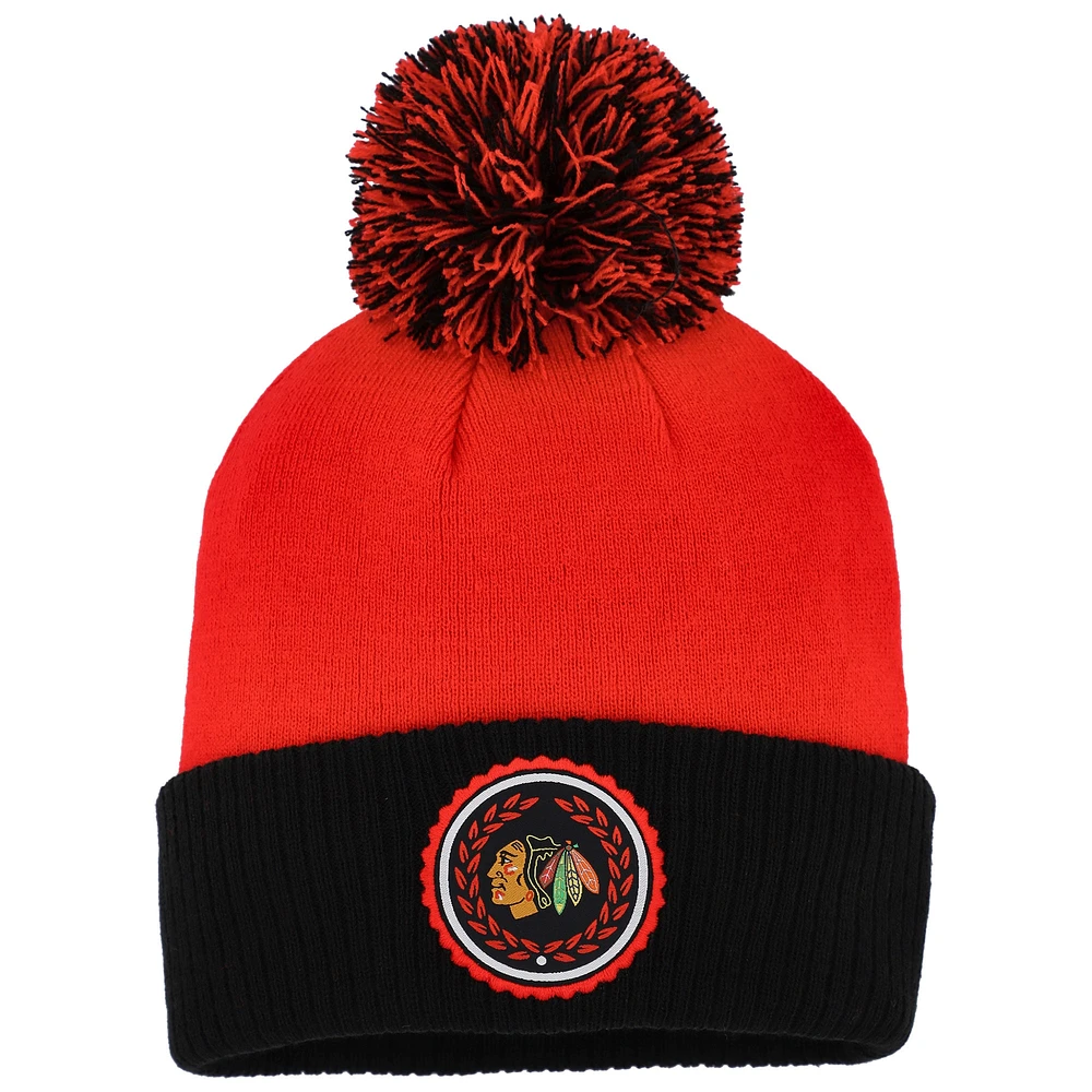 Women's adidas Red Chicago Blackhawks Laurel Cuffed Knit Hat with Pom