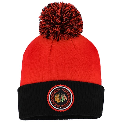 Bonnet en tricot à revers Laurel adidas Blackhawks de Chicago pour femme rouge avec pompon