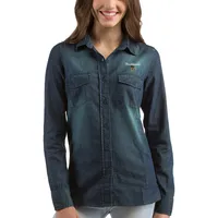 Chemise boutonnée à manches longues en denim Antigua pour femme, modèle Outlook des Chicago Blackhawks