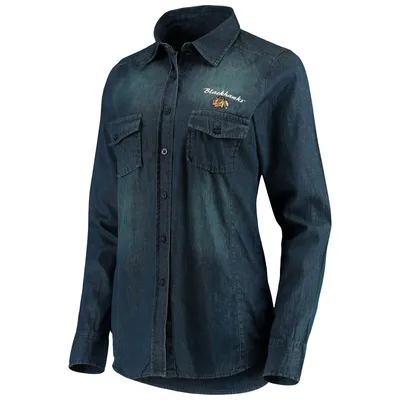 Chemise boutonnée à manches longues en denim Antigua pour femme, modèle Outlook des Chicago Blackhawks