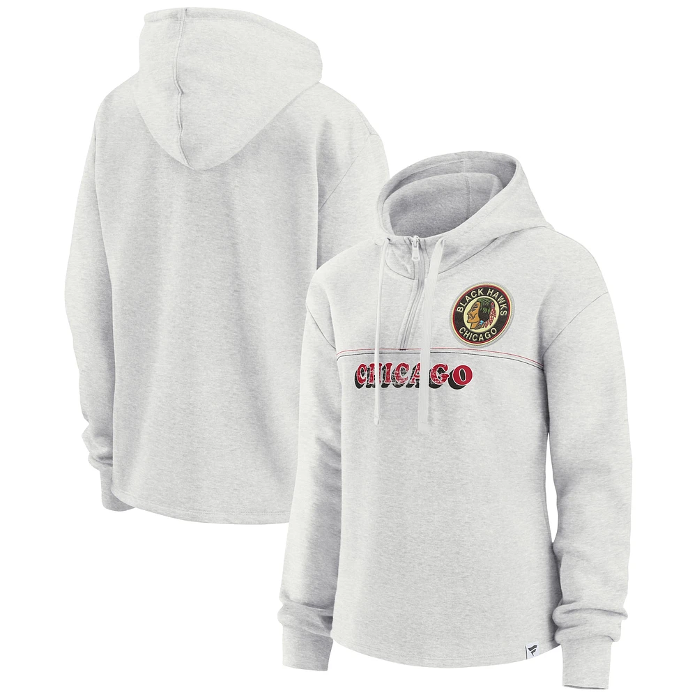 Women's Ash Chicago Blackhawks True Classics Legacy Quarter-Zip Hoodie