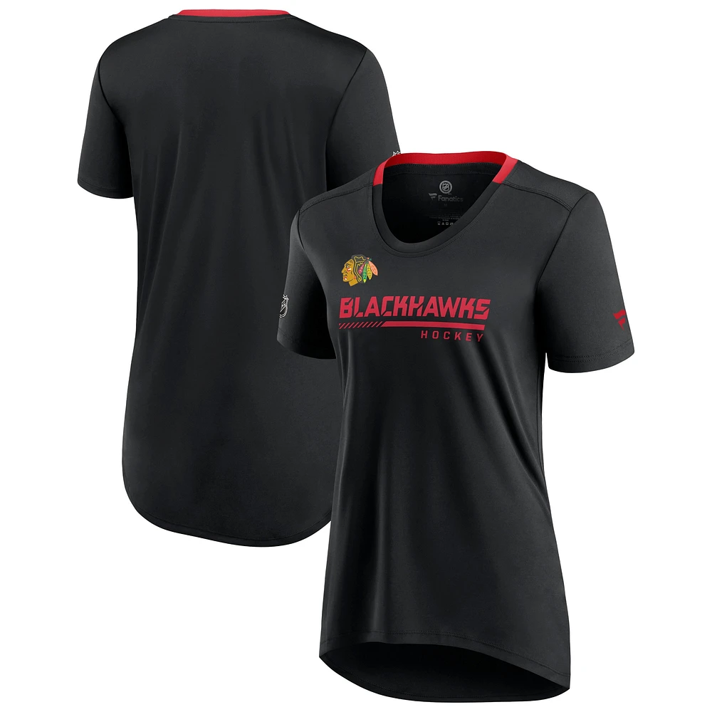 T-shirt noir authentique pour vestiaire des Chicago Blackhawks femme