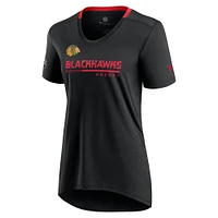 T-shirt noir authentique pour vestiaire des Chicago Blackhawks femme