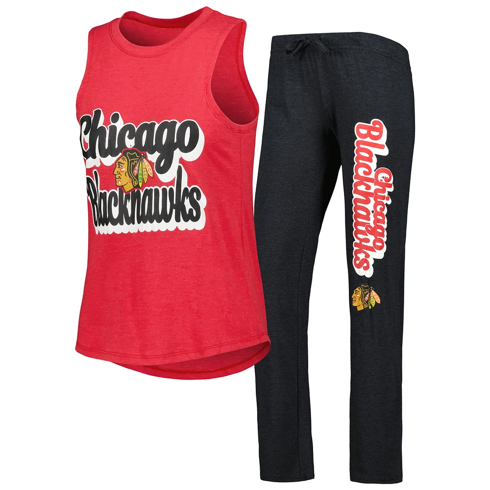 Women's Concepts Sport Heather Red/Heather Black Chicago Blackhawks Meter Muscle Tank Top & Pants Sleep Set