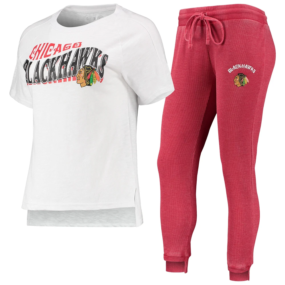 Women's Concepts Sport Red/White Chicago Blackhawks Resurgence Slub Burnout Raglan T-Shirt & Joggers Sleep Set