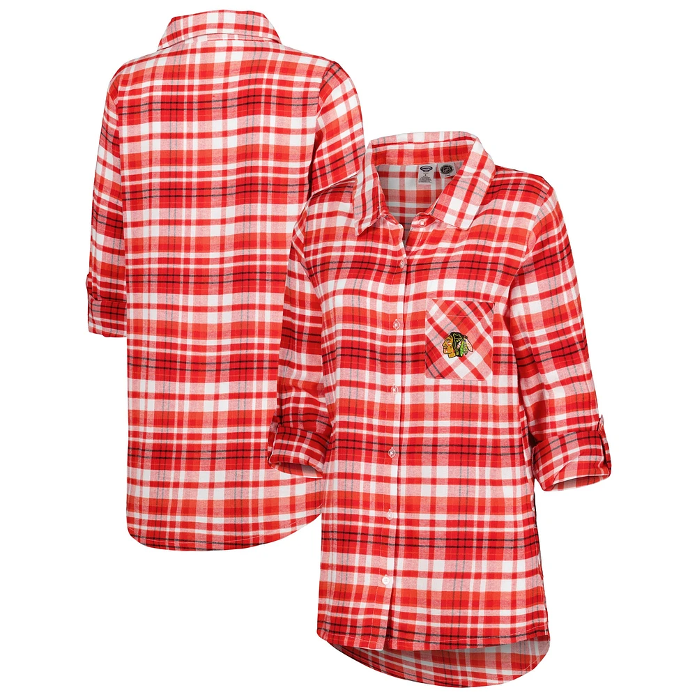 Women's Concepts Sport Red Chicago Blackhawks Mainstay Flannel Full-Button Long Sleeve Nightshirt