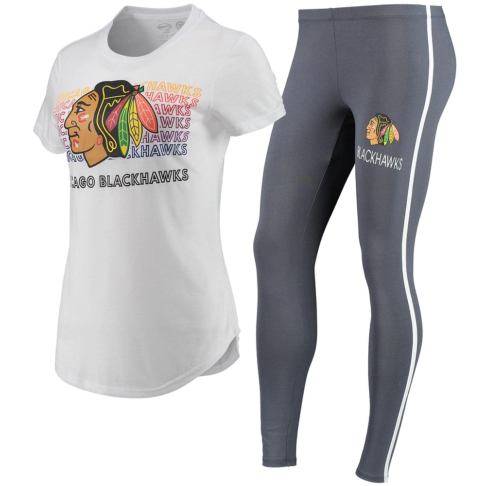 Ensemble t-shirt et legging Sonata Chicago Blackhawks Concepts Sport pour femme, blanc/anthracite